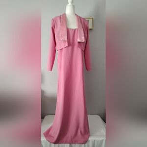 Mother of the Bride dress size 16 pink whit jacket Zipper Satin Lining Polyester